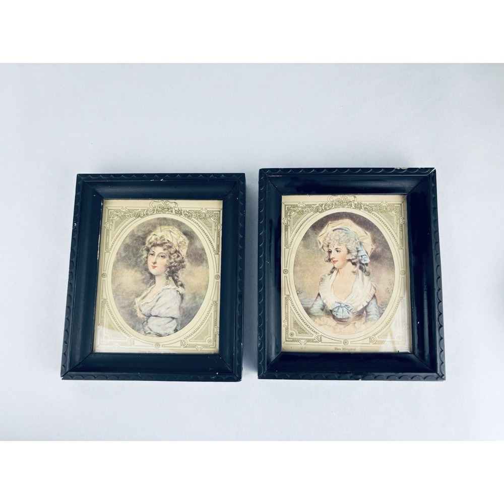 2 Vintage 1940s Georgian Style Framed Prints Lady Marjorie Jenkins Mrs Milyard